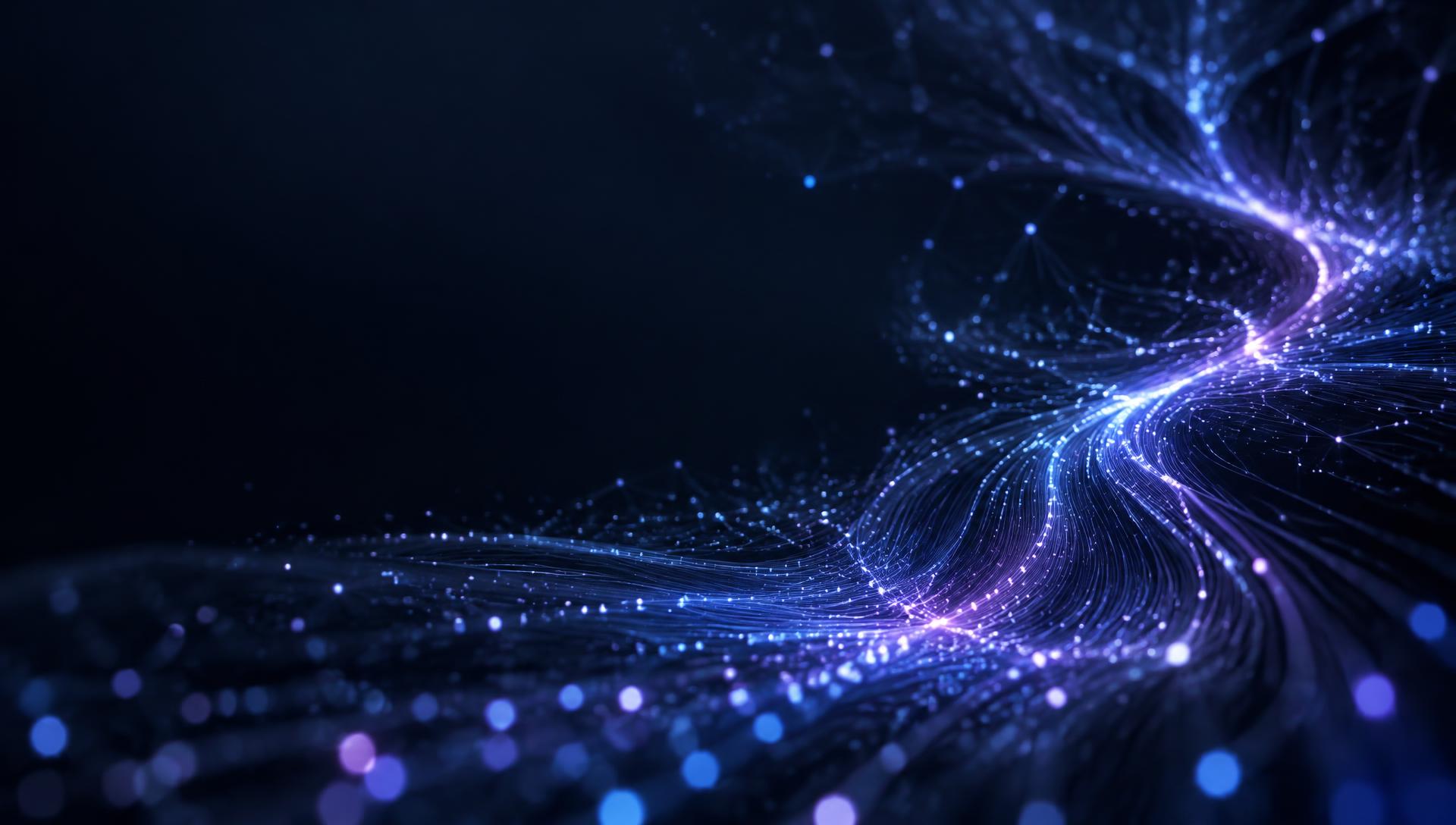 Fluxos luminosos abstratos conectando pontos em uma rede orgânica